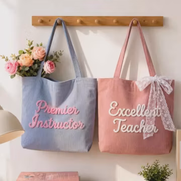 Custom Chenille Name Tote Bag, Bachelorette Party Favor, Personalized Corduroy Work Purse with Zipper, Bridesmaid Gift Bag, Mothers Day Gift