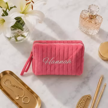 Plush Velvet Personalized Cosmetic Bag with Name Embroidery, Portable Travel Makeup Pouch, Stunning Wedding Favor for Bridal Party Members