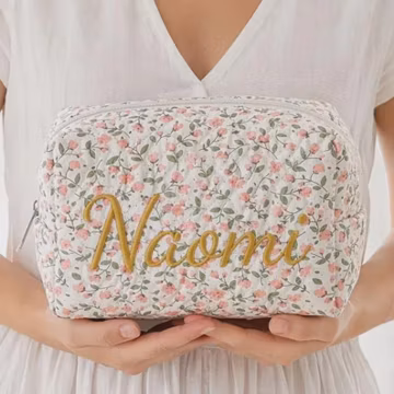 Custom Embroidered Floral Women’s Makeup Pouch, Portable Travel Toiletry Bag, One-of-a-Kind Custom Gift for Bridesmaids