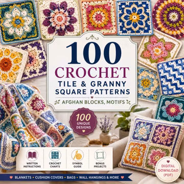 100 Crochet Tile & Granny Square Patterns PDF | Afghan Blocks, Motifs (Digital Download)