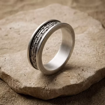 Handmade Brick Texture Silver Band Ring, Brick Wall Pattern Unisex Silver Band