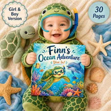 Personalized Ocean Book for Kids, Custom Name Under the Sea Storybook, Sea Turtle Adventure Keepsake Gift Boy or Girl