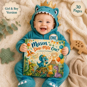 Dino Mite One First Birthday Book Personalized, Custom Name Dinosaur 1st Birthday Gift, Baby Boy Keepsake Book, Dino Birthday Party