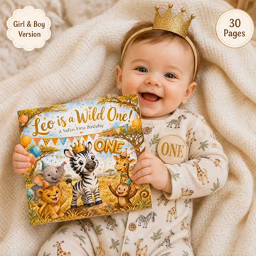 Personalized Wild One 1st Birthday Book, Custom Name Safari First Birthday Keepsake, Baby's 1st Birthday Gift Boy Girl