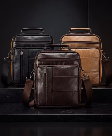 Men's Genuine Cowhide Leather Messenger Bag. Casual Crossbody Sling Shoulder Bag for Men Daily Work Handbag. Multi-function Travel Bag