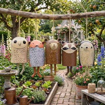 Rustic Animal Wind Chime Garden Decor Handmade Tree Hanging Ornament Boho Ceramic Animal Bell Woodland Whimsical Cottagecore Housewarming