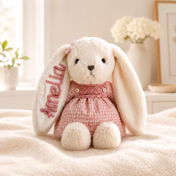 Personalized Embroidered Bunny Plush, Custom Name Rabbit Stuffed Animal, Baby Girl Nursery Decor, Toddler EasterGift, Granddaughter Keepsake