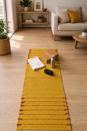 Handwoven Cotton Yoga Mat 24x76 Inch, Handmade Boho Meditation Mat, Natural Yoga Mat, Pilates & Exercise Mat