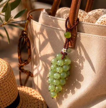 Green Beaded Keychain,Grape Bag Charm, Handmade Jade Style Charm, Aesthetic Fruit Charm, Unique Gift, Cute Bag Accessory