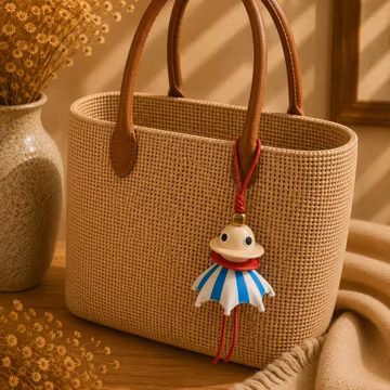 Handmade Whimsical Bag Charm – Scandinavian Circus Keychain for Tote Bag, Cute Korean Style Purse Accessory, Luxury Artisan Gift for Women