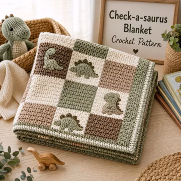 Check-a-saurus Crochet Blanket Pattern, Dinosaur Checkerboard Baby PDF (Digital Download)