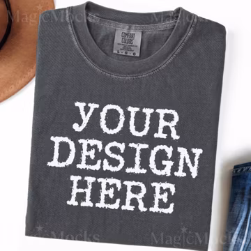 GRAPHITE Comfort Colors 1717 Folded Tshirt Mockup | C1717 Fold Flat Lay Shirt | CC1717 Trendy Boho Aesthetic Flatlay T-Shirt POD Mock-up