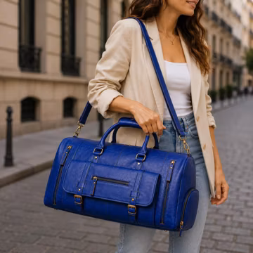Genuine Leather Duffle Bag, Large Weekender Travel Luggage, Carry On