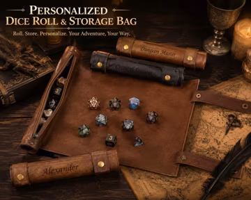 Personalized Leather Dice Roll Bag, Handmade RPG Storage Pouch