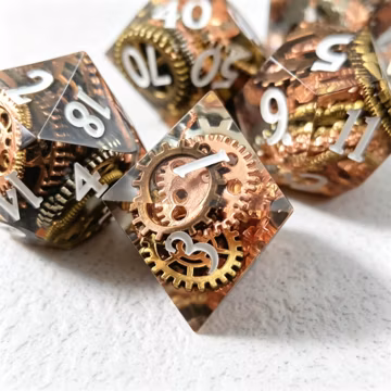 Steampunk Gear Resin Dice Set, Metal Inclusions, Polyhedral RPG Dice, Artificer Themed Gift