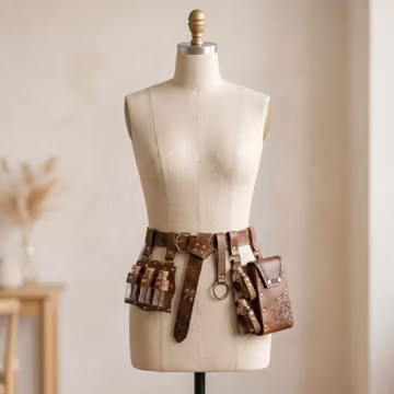 Renaissance Potion Bottle Belt Bag with Skirt Hikes - Medieval Festival Costume Accessories, Wizard LARP