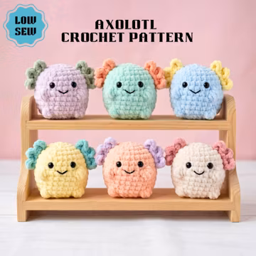 Cute Axolotl Plush Crochet Pattern PDF, Low Sew Chubby Axolotl Amigurumi, Kawaii Plush Toy, Easy Beginner Friendly DIY Gift,Instant Download