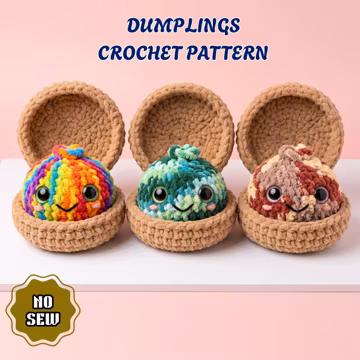 Dumpling & Steamer Crochet Pattern, The Viral No Sew Dumpling Plushie Pattern, Easy Beginner Amigurumi Food Tutorial, Kawaii Plush Tutorial