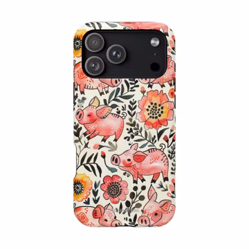 Watercolor Pink Pig Floral Phone Case — Extreme Impact MagSafe Phone Case