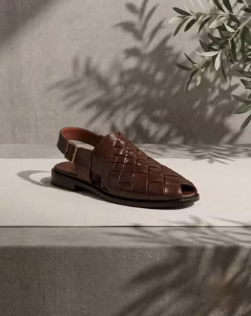 Men's Handmade Basket Weave Leather Sandals | Woven Slingback | Gift For Him
