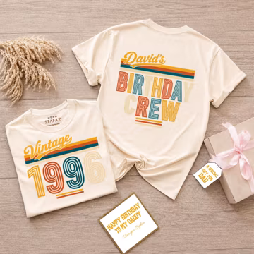 Personalized Vintage 1996 Shirt, 30th Birthday Crew Tee, Custom Name Retro Front and Back Print