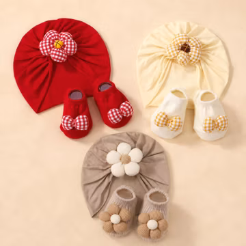 Baby Girl Turban and Socks Set, Newborn Coming Home Outfit Accessory, Matching Floral Bow Socks, Baby Shower Gift