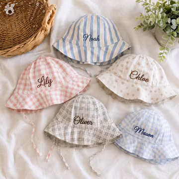 Personalized Baby Bucket Hat, Embroidered Name Sun Hat with Chin Ties, Toddler Summer Accessory, Baby Shower Gift, 6M-3Y