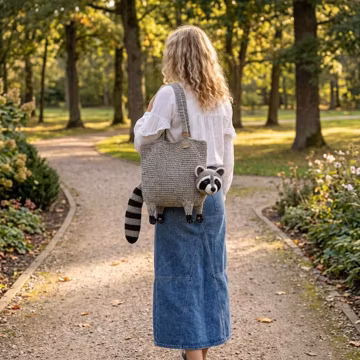 Handmade Crochet Raccoon Tote Bag, Cute Raccoon Purse, Quirky Animal Shoulder Bag, Woodland Gift, Cottagecore Bag