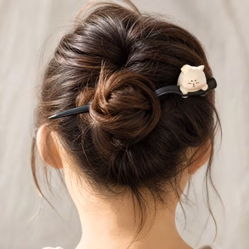 Cute Lazy Cat Black Sandalwood Hair Stick, Funny Animal Hair Pin, Kawaii Chinese Updo Hair Accessory Gift for Women