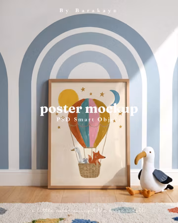 Nursery Frame Mockup Poster PSD | ISO DIN-A Ratio Vertical, Baby Crib Bedroom, Smart Object