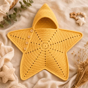 Crochet Star Baby Bunting Pattern PDF | Newborn Cocoon Sleep Sack | Star Hug Photo Prop | Beginner Friendly