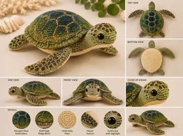 Realistic Sea Turtle Crochet Pattern PDF | Premium Amigurumi Ocean Animal Tutorial | Lifelike Turtle Plush | Heirloom Coastal Pattern