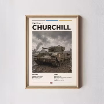 Vauxhall Churchill Tank Poster, Vintage WWII British Military Vehicle Wall Art, Physical Poster or Digital Download