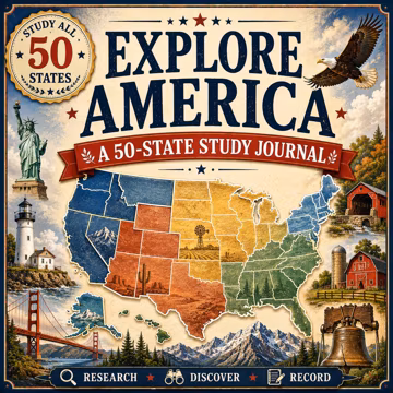 50 States Unit Study Journal | Homeschool Geography Printable | US States Research Notebook | United States Geography Activity PDF