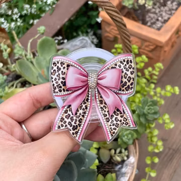 Leopard & Pink Bow Phone Grip | Bling Rhinestone Magnetic Stand | Glam Coquette Y2K Accessory | Animal Print Phone Holder | Girly Gift
