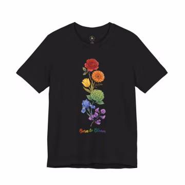 Blooming Rainbow Flowers tee, Born to Bloom Shirt, Rainbow Flower Bouquet Tee, Pride Floral T-Shirt, LGBTQ Garden Tee, Lesbian Pride Shirt