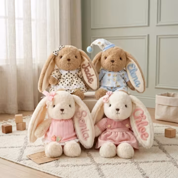 Personalized Bunny Plush, Nursery Rabbit Doll, Daycare Stuffed Animal, Baby Shower Gift