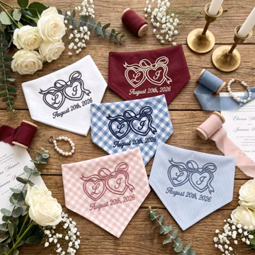 Custom Embroidered Dog Wedding Bandana With Initials, Dog Of Honor Bandanas, Golden Retriever Save The Date,Custom Wedding Collars for Puppy