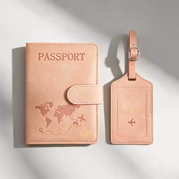 Custom World Map Leather Passport & Luggage Tag Set, Thoughtful Personalized Gift for Her, Anniversary Birthday Travel Gift