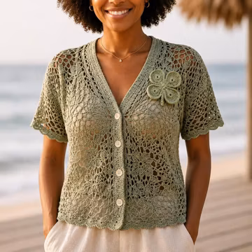 Clover Lace Cardigan Crochet Pattern, Beginner Friendly PDF, XS to 2XL