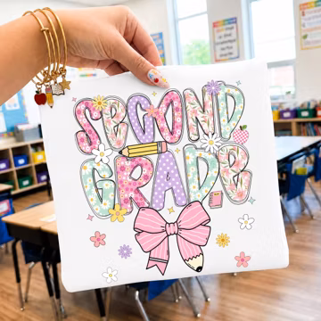 Girls 2nd Second Grade PNG, Cute School Coquette PNG, Pink Bow Floral Shirt Design, Teacher Student Sublimation Download