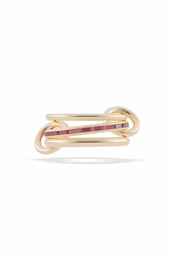 925 Sterling Silver Gold Plated Modern Link Statement Ring, Red Glass Accent Ring, Designer Minimalist Jewelry, Gift for Her