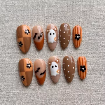 Halloween Ghost Press On Nails, Cute Fall Nail Set, Autumn Nails, Handmade Nails