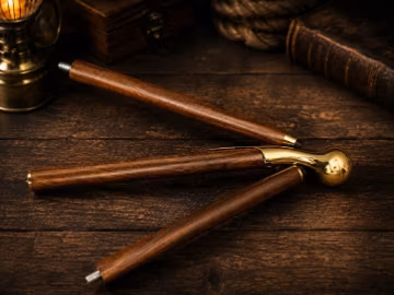 Vintage Wooden Walking Cane with Brass Ball Handle | Handmade Antique Gentleman Walking Stick | Victorian Style Mobility Cane | Gift for Men