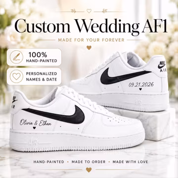Custom Hand-Painted Wedding Air Force 1 Sneakers, Personalized Bride Groom Shoes