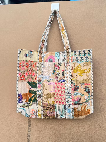 Handmade Cotton Quilted Patchwork Tote Bag | Boho Travel Shoulder Bag, Gift For Her