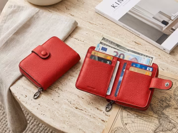 Leather Bifold Wallet, Zip Around Wallet, Compact Card Holder Wallet, Snap Tab Wallet, Small Organizer Wallet, Cash And Card Wallet