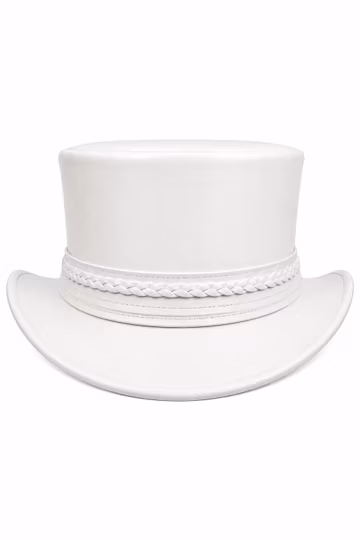 White Leather Top Hat, Handmade Victorian Top Hat, Wide Brim Leather Hat, Steampunk Top Hat, Gothic Wedding Hat