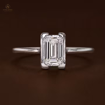 Emerald Cut Moissanite Engagement Ring, 14K Solid Gold Bezel Solitaire Ring, Minimalist Wedding Ring, Dainty Promise Ring, Gift for Her