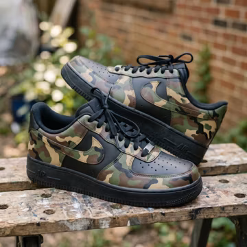 Custom Black Camo AF1 Sneakers, Hand Painted Camouflage Shoes, Tactical Streetwear Sneakers, Military Style Air Force One Gift